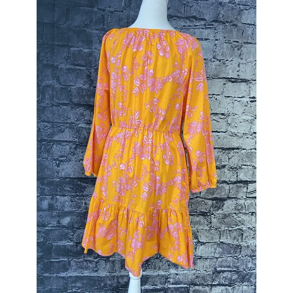 J Crew Womens Dress Size 6 Orange‎ Flowers Cotton Casual Cottagecore Romantic